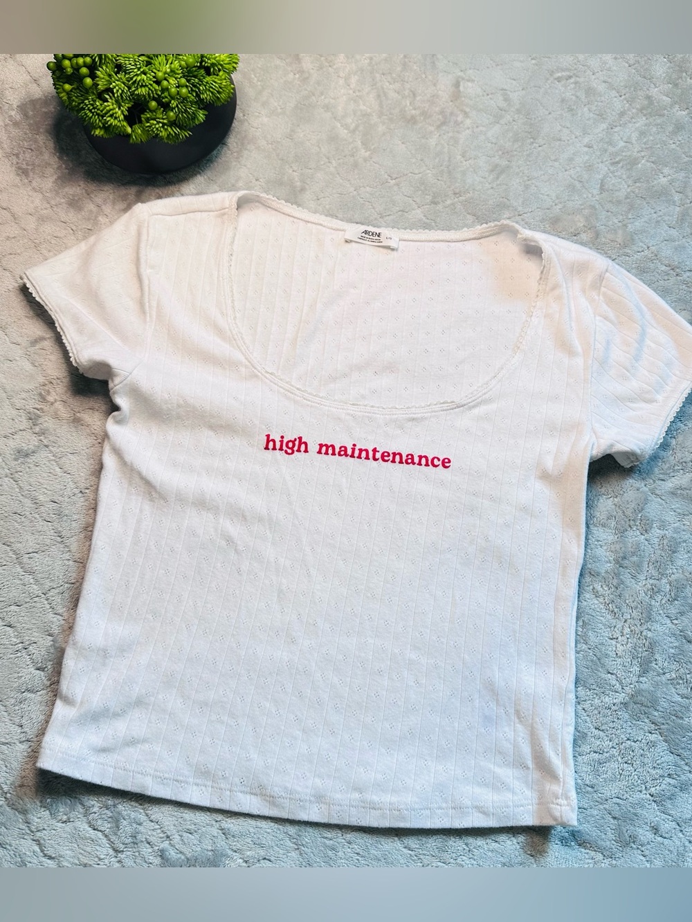 Coquette Y2K Pointelle Baby Tee Ardene High Maintenance White L